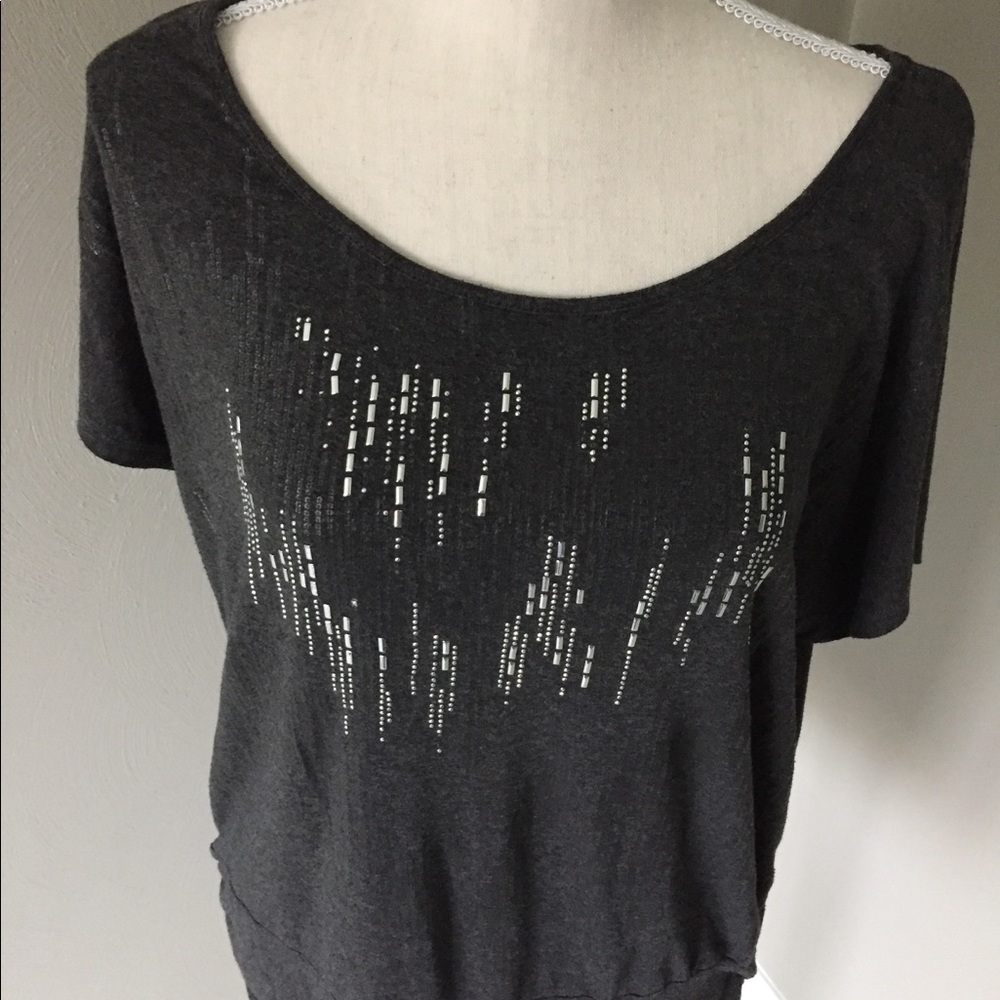 B.L.E.U. Loose Fitting Banded Embellished T-shirt
